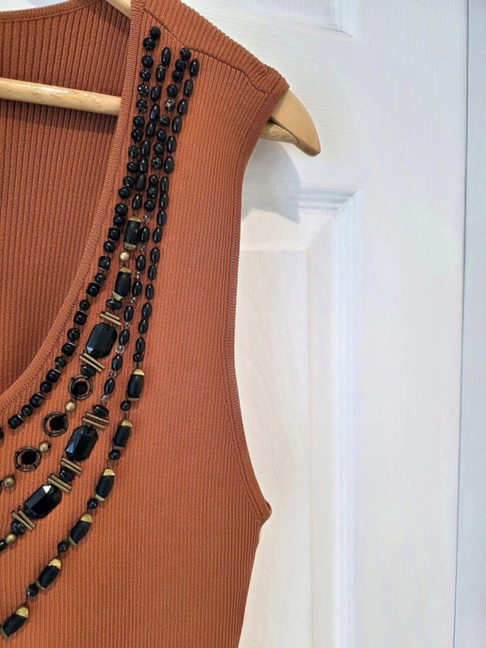 Ruby Rd. Woman Beaded Tank Top Rust Orange Ribbed Sleeveless Plus 2X - Picture 7 of 11